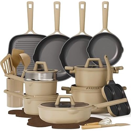 CAROTE 31PCS Pots and Pans Set, Nonstick Cookware Set Kitchen Non Stick Induction Titanium Cookware Non-toxic Granite Cooking set