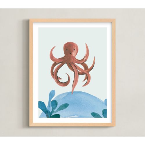 Minted Ocean Friends, Whale, 11x14, Natural Frame