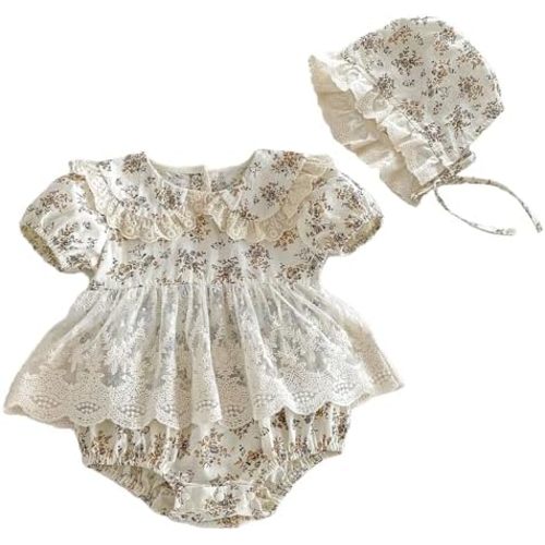 Newborn Baby Girl Summer Clothes Short Sleeve Bubble Romper Cute Floral Lace Photography Bodysuit