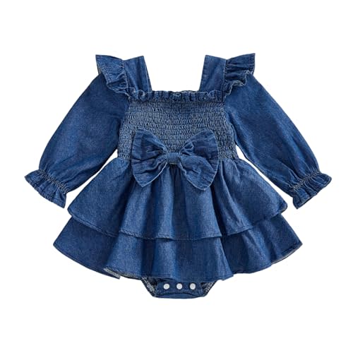 Kavousa Baby Girls Denim Romper Dress Long Sleeve One Piece Jumpsuits Clothes Spring Summer