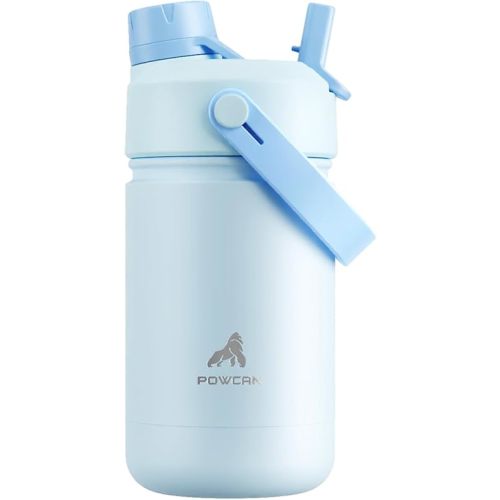 12 oz Kids Insulated Water Bottle: 2-in-1 Straw Spout Lid, BPA-Free, Easy Carry, Keep Cold 24H, Cupholder Friendly, Stainless Steel Cup for Summer Camp, Playground, Trip, Birthday Gift (Sea Breeze)