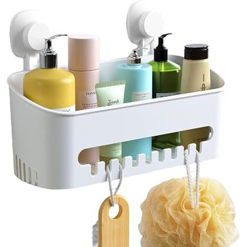 LUXEAR Suction Cup Shower Caddy, No Drilling Shower Caddy, White