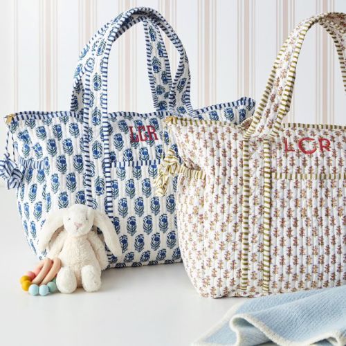 Block Print Diaper Bag- Mini White Flower