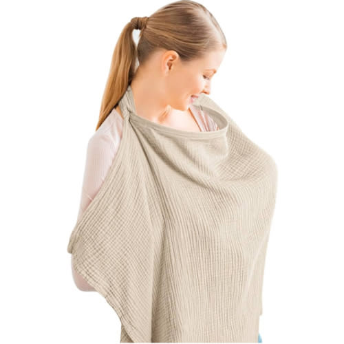 Konssy Muslin Nursing Cover for Baby Breastfeeding, Breathable 100% Cotton Breastfeeding Cover with Rigid Hoop for Mother Nursing Apron, Multi-use Carseat Canopy (Summer Wheat)