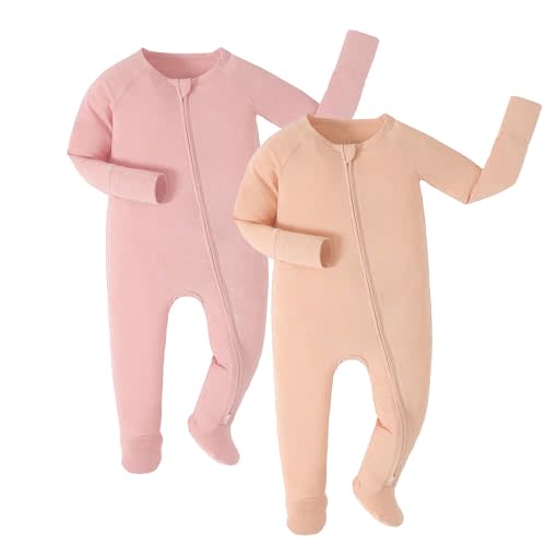 JunNeng Infant Baby Footed Sleeper Viscose from Bamboo Pjs Pink+Melon Orange 0-3 Months