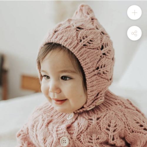 Leaf Lace Hand Knit Bonnet Rosy Pink Baby & Kids