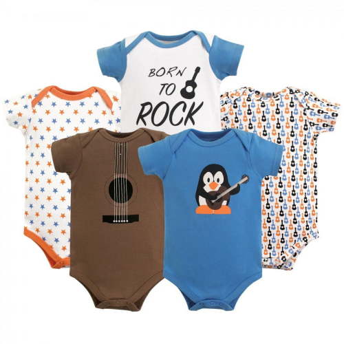 Luvable Friends Baby Boy Cotton Bodysuits 5pk, Rock, 6-9 Months