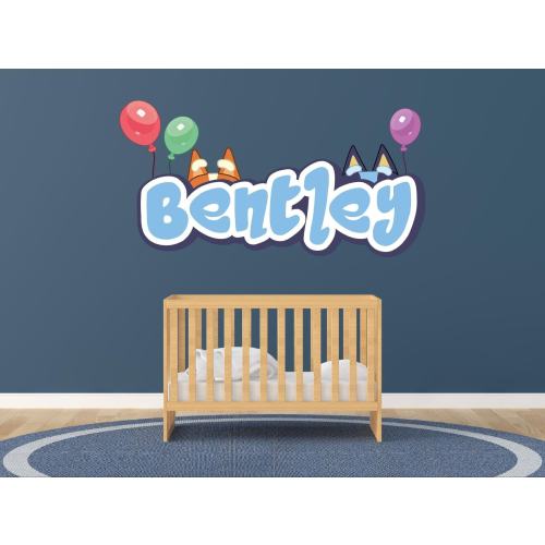 Blue Custom Name Wall Decal for Kids - Famous Cartoon Blue Wall Stickers - Baby Nursery Wall Decals - Personalized Blue Wall Decor for Kids