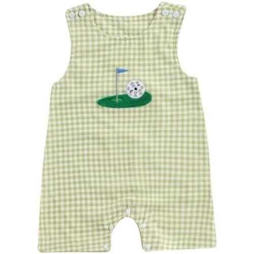Infant Baby Boy Girl Golf Overalls Outfit Sleeveless Plaid Romper Straps Jumpsuit One Piece Playsuit Casual Clothes