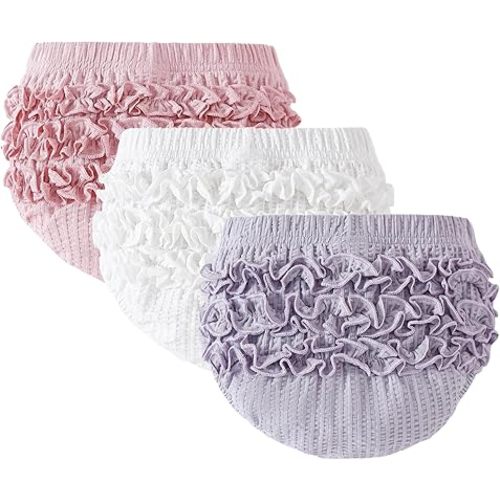 SOBOWO Baby Girl Bloomers Ruffle Diaper Cover for Girls Ribbed 3-Pack Newborn Infant Toddler Underwear for Cake Smash, Daily