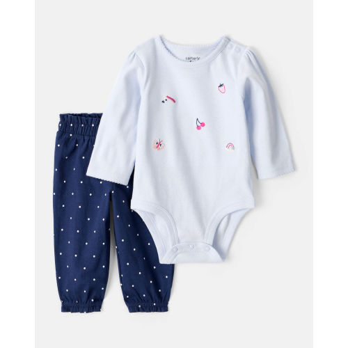 Baby Girl 2-Piece Fruit Print Cotton Long-Sleeve Bodysuit & Pant Set - Blue - Carter's | Carter's