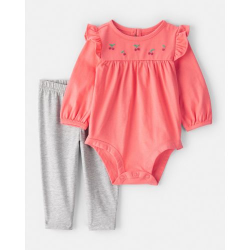 Baby Girl 2-Piece Cherry Bodysuit & Pant Set - Coral | Carter's
