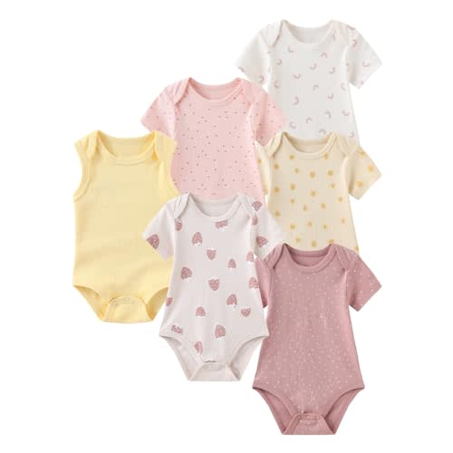 BABYSOLIS 6 Pack Unisex Baby Boy Girl Rompers 0-12months Infant Short Sleeve Bodysuits New Born Soft Cotton One-Piece Clothes