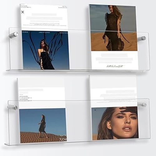 GENMOUS 3 Pack Clear Acrylic Magazine Holder - Wall Mount Hanging Bookshelf Literature Storage Rack - Brochure File Display Shelf for Waiting Room, Living Room, Office, Home Wall Book Racks