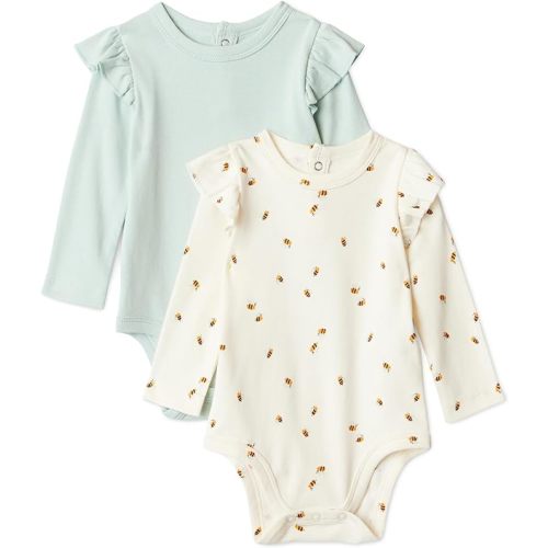 Amazon Essentials Baby Girls' Long-Sleeved Ruffle Bodysuits, Pack of 2