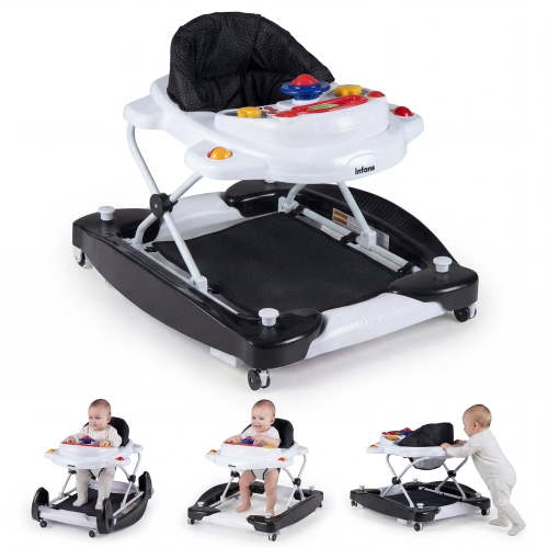INFANS Baby Walker, 6 in 1 Behind Walker Learning Seated Rocker Bouncer with Removable Music Tray, Adjustable Height, Washable Seat Cushion, Foldable Activity Center for Toddlers