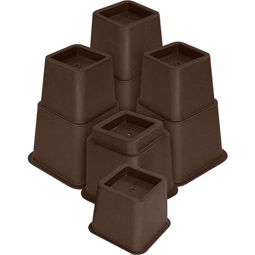 Utopia Bedding Adjustable Bed Furniture Risers - Elevation in Heights 3, 5 or 8 Inch Heavy Duty Risers for Beds and Under Bed Storage - Supports up to 1,300 lbs - (Set of 4 Riser, Brown)