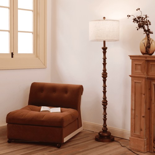 SUNMORY Floor Lamps for Living Room with 12W LED Bulb, Vintage Floor Lamp with 3 Color Temperatures, Farmhouse Floor Lamps with Knob Switch, Resin Standing Lamp for Bedroom Living Room Corner, Brown