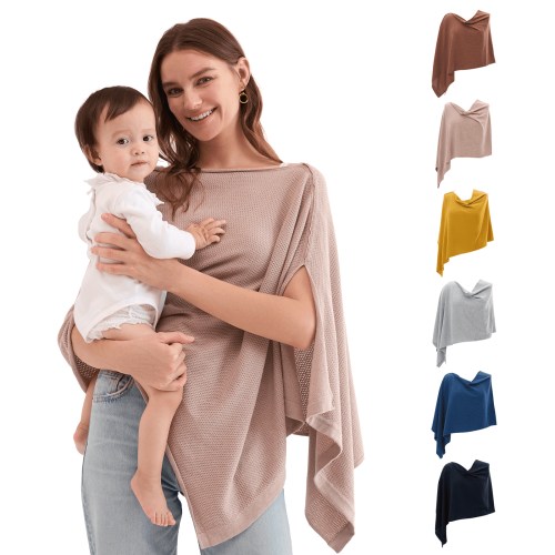 Momcozy Nursing Cover for Breastfeeding, Breathable Soft Privacy Poncho, Multi-Use Nursing Shawl, Portable Breast Feeding Covers for Women, Includes Laundry Bag