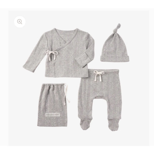 Gray Organic Cotton Pointelle Layette 3 Pc Gift Set