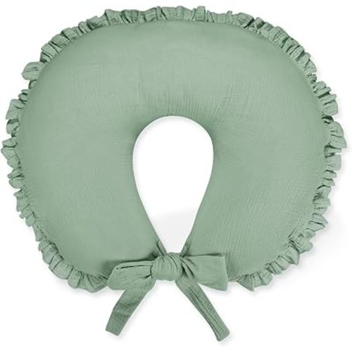 Muslin Nursing Pillow Cover, Breathable & Soft Ruffle Nursing Covers for Breastfeeding Pillows, Comfortable Pillow Slipcover with Extended Adjustable Strap for Baby Boys Girls, Green