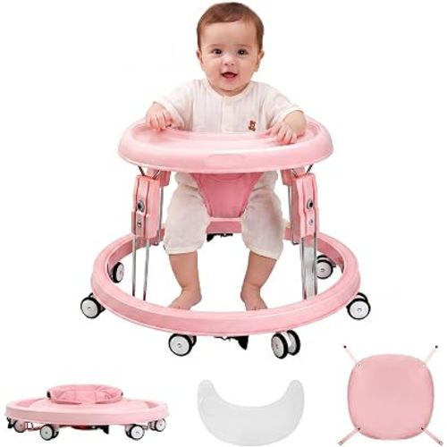 Baby Walker with Wheels, One-Touch Folding, Height Adjustment Baby Walkers