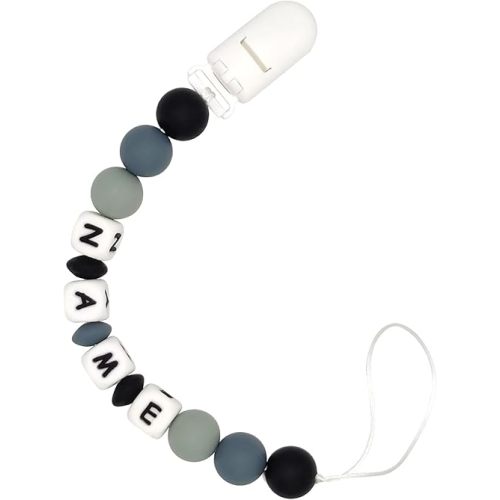 Personalized Name Pacifier Clip Pacifier Holder for Girls Boys (BlackW)
