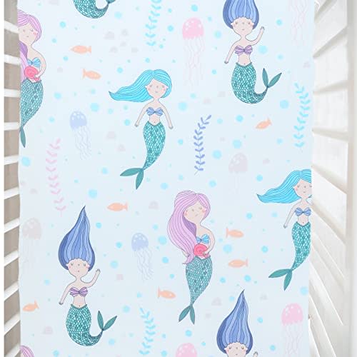 Cloele Crib Sheet Baby Girls Fitted Sheet 1 Pack Baby Nursery Sheet 100% Polyester Cozy Bed Sheet for Standard Crib and Toddler Mattresses - Mermaids Crib Mattress Sheet Infant Toddler Sheet for Girls