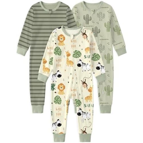 Yoofoss Toddler pajamas 100% Organic Cotton Baby Sleeper for Boys girls, 2-way Zipper Footless Romper 3 Pack Baby Pjs