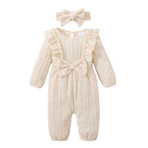 Younger Tree Baby Girl Romper Infant Fall Winter Clothes Ruffle Sweater Long Sleeve Bodysuit Jumpsuit and Headband for 0-3 Months