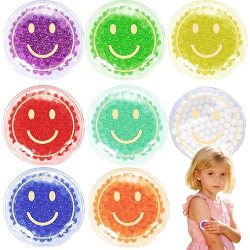 8Pcs Boo Boo Ice Pack for Injuries Small Reusable Gel Hot Cold Packs Bulk for Pain Relief Wisdom Teeth Colic Pain Fever Headaches, 8Colors(Smile)