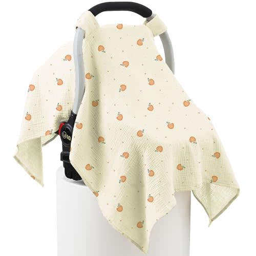 100% Muslin Cotton Car Seat Cover Baby, Carseat Canopy Cover, Universal Fit Stroller Covers for Boys and Girls (Cute Cherry)