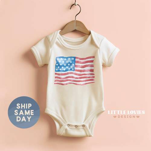 Patriotic Baby Onesies® Brand, American Flag Baby Bodysuit, Independence Day Outfit for Baby, USA Themed Baby Shower Gift(CA-JUL18)