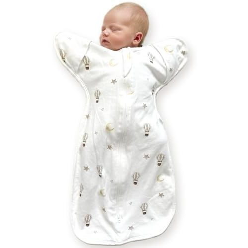 Newborn Swaddle Sack, IHDI Certified, Calms Startle Reflex, 100% Cotton Wearable Blanket, Newborn Essentials