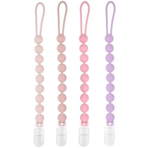 Pacifier Clips Baby Girl, 6 Pack One Piece Flexible Soft Binky Clips