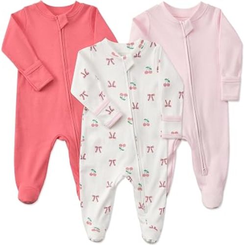 Aablexema Baby Footie Pajamas Cotton with Mitten Cuffs, Double Zipper