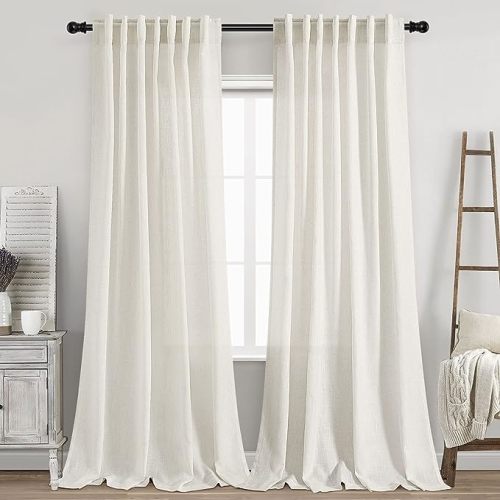 Cream Linen Back Tab Curtains 94 Inch Length for Living Room 2 Panel Set Neutral Modern Farmhouse Window Curtain Privacy Semi Sheer Linen Drapes Rustic Pinch Pleated Look Curtain Natural Ivory