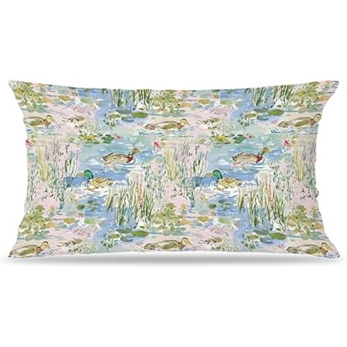 Mallard Duck Pillow Cover 12x20, Mallard Duck Nursery Decor, Rustic Spring Wetland Wildlife Waterfowl Decorative Pillow Cover for Nursery Kids Room Bedroom Home Living Room