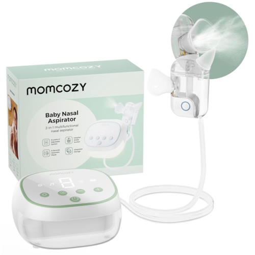 Momcozy BreezyClear Pro™ Nasal Aspirator for Baby, Hospital-Grade 75 kPa Nose Sucker with 9 Adjustable Suction Levels, Electric Nose Cleaner for Toddler, Light & Music Soothing