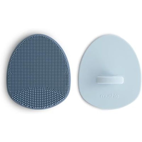mushie Baby Bath Cradle Cap Brush | Soft Silicone Bristles for Dry Skin, Eczema, & Cradle Cap Treatment | 2-Pack (Tradewinds/Periwinkle)