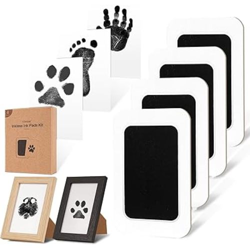Inkless Paw Print Kit for Dogs,Cats & Babies - Clean Touch Dog Nose & Baby Handprint Kit,Mess Free Dog Paw Print Kit,4-Pcs Ink Pads & 2 Wooden Frames - Keepsake Gifts for Pet Lovers,New Moms
