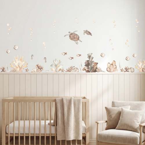 Leo's Ocean Dreams Fabric Wall Decal Stickers - Cream Coral Reef Wonderland