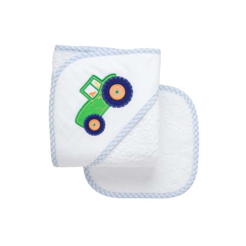 Tractor Baby Hooded Towel & Washcloth Set