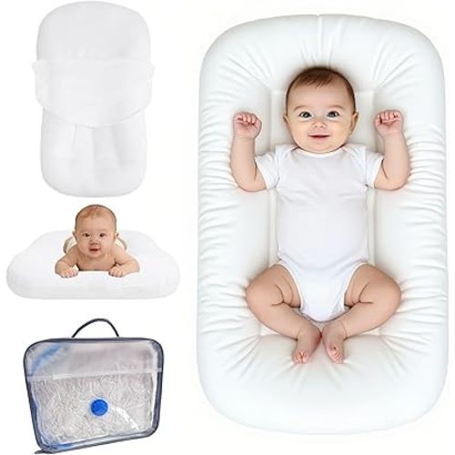 Baby Lounger for Infants Babies 0-24 Months, Bionic Organic Lounger, Soft Cotton Breathable Infant Floor Seats & Loungers for Newborn Baby Shower Gifts (White)