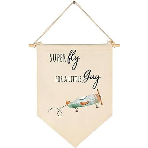 Super Fly for a Little Guy-Airplane Decor-Baby Gift Shower-Flag Decor Gift for Boys Girls Newborn Kids-Banner Wall Sign Present for Nursery Baby Room Playroom Bedroom Front Door