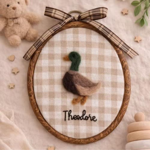 Custom Felted Farm Animal Nursery Wall Art with Personalized Name, Baby Shower Gift, Baby Heirloom