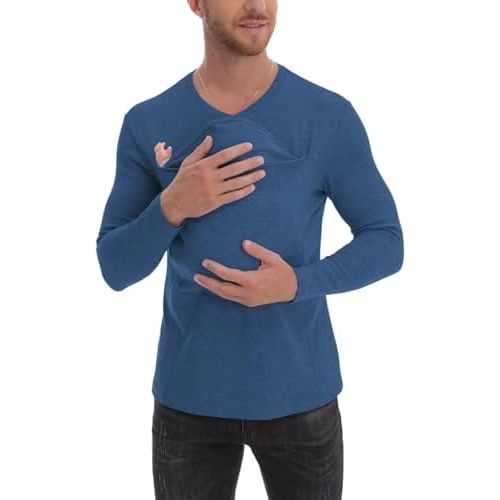 Kangaroo Shirt for Dad and Baby, V-Neck Long Sleeve T-Shirt, Grey, Male, Baby Boys, Modern, Loose Fit