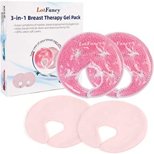 LotFancy Breast Ice Packs, 2 Hot Cold Breast Therapy Packs and 2 Covers, Breastfeeding Essentials, Gel Nursing Pad for Engorgement, Plugged Ducts, Mastitis, Warm Compress for Pumping