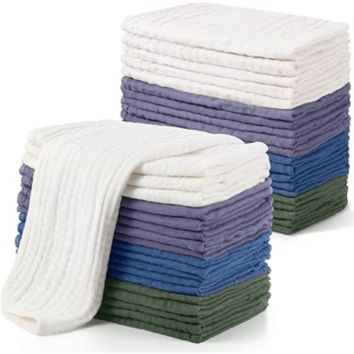 Buryeah Muslin 20 Pcs Burp Cloths Large 20" x 10" 100% Cotton 6 Layers Ultra Absorbent and Soft Hand Washcloths for Baby Drool and Messes Gentle Burp Cloth for Boys & Girls(Classic Color)