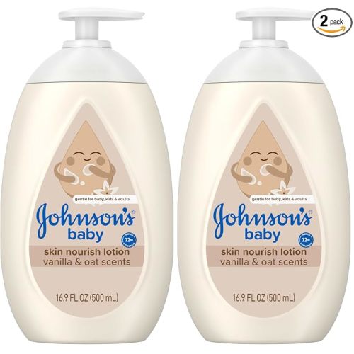 Johnson's Skin Nourishing Baby Lotion, Vanilla & Oat Scents, Hypoallergenic Baby Body Lotion for 72 Hour Hydration Until Baby's Next Bath Moisturizes & Protects from Dryness, 16.9 fl. oz (Pack of 2)